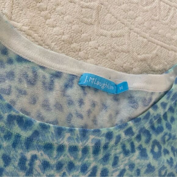 J. Mclaughlin size Medium Blue Ombre Cheetah Print Modal Spandex Blend Sweater - Picture 7 of 10